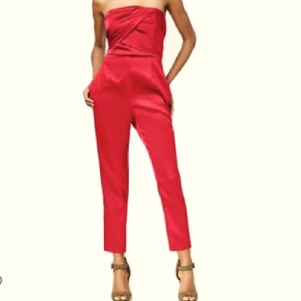 Rachel Roy Red Satin Strapless Jumpsuit